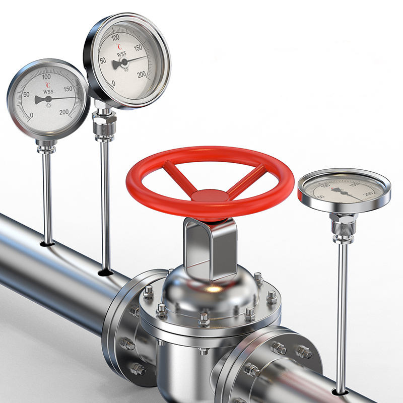 Termómetro bimetálico de precisión tipo puntero 304 de acero inoxidable de longitud 1/2 rosca personalizada de tipo axial-radial industrial